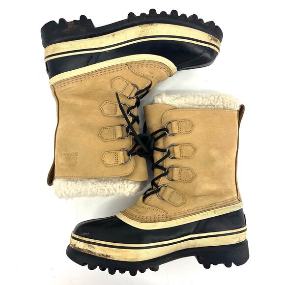 Sorel Women's 9 Cream Leather Caribou Waterproof Winter Lined Insulated Boots - Picture 6 of 8
